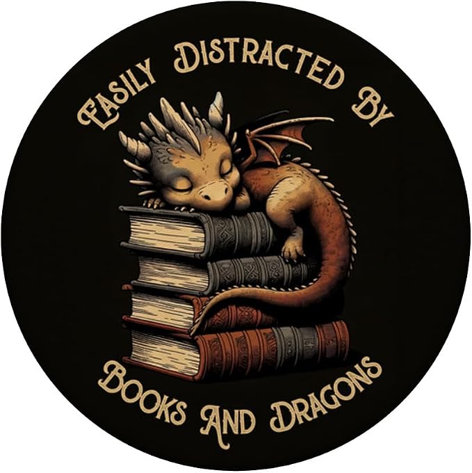 Easily Distracted by Books &amp Dragons Funny Bookworm Reading PopSockets Adhesive PopGrip