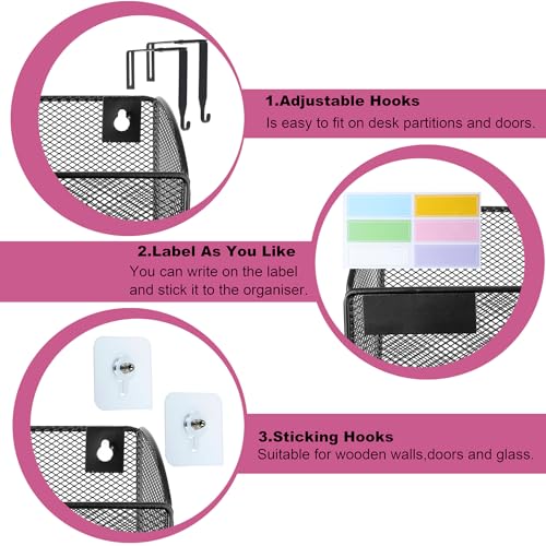 1 Pocket Mesh Wall File Holder Organizer Office Hanging File Folder Magazine Rack, Nametag Label Hooks Set Included (Black)