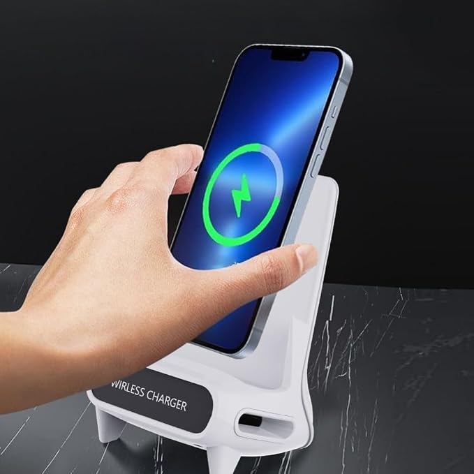 Wireless Charger with Speaker Desktop Phone Holder Stand for iPhone 17-12 Pro Max Samsung S25 S24 Xiaomi Smart Charging Station (White)