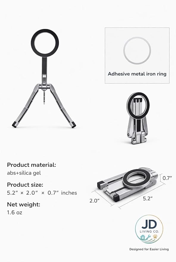 MagSafe Magnetic Foldable Phone Tripod for iPhone &amp Android | Strong magnetic hold • Pocket size • Foldable design • FaceTime • Video recording • Selfie grip • Travel stand • Desk stand