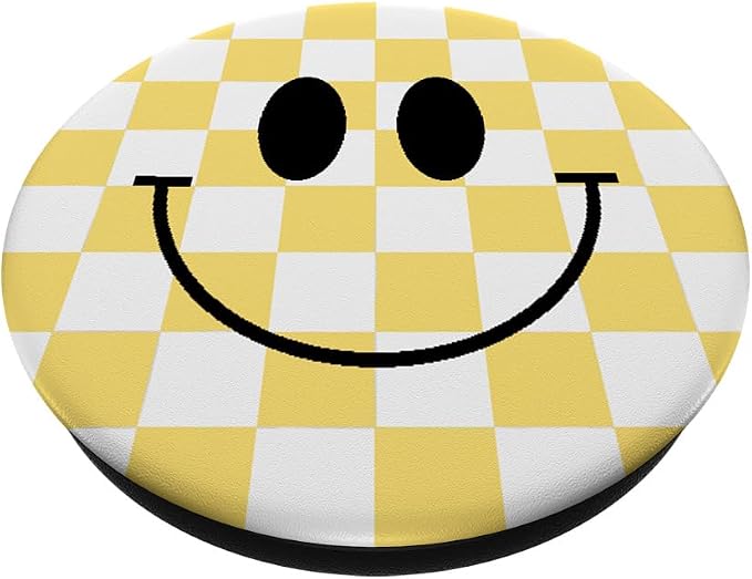 Yellow Checker Smile Face Happy Indie Smiling Retro 90s y2k PopSockets Adhesive PopGrip