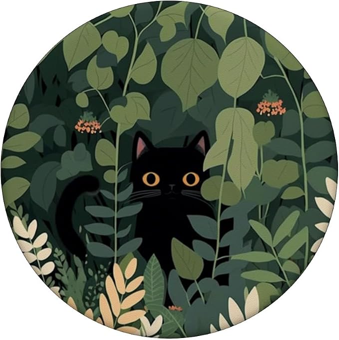 Aesthetic Cute Black Cat Hiding in Botanical Garden PopSockets Adhesive PopGrip