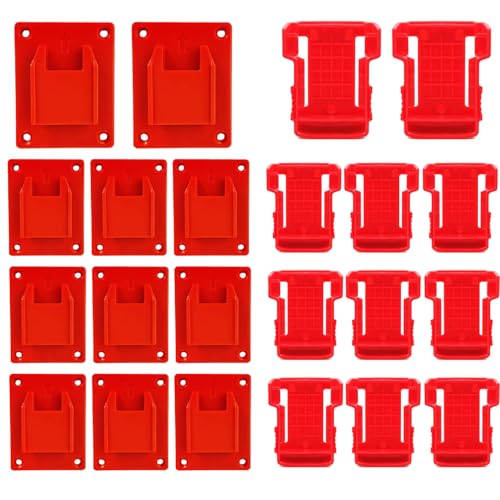 11pcs Tool Holders and 11pcs Battery Holder Compatible with Milwaukee M18 18V Wall Mount Hanger Battery Drill Tool with Screws