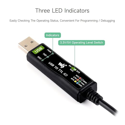 waveshare Industrial USB to TTL (C) 6pin Serial Cable Original FT232RNL Chip Multi Protection Circuits Multi Systems Support with Hardware Flow Control