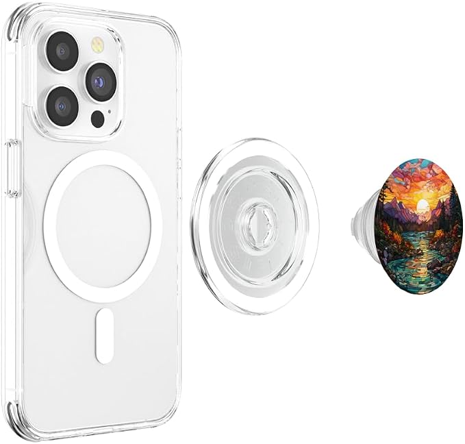 Sunset Stained Glass Mosaic Landscape Scene PopSockets Adhesive PopGrip
