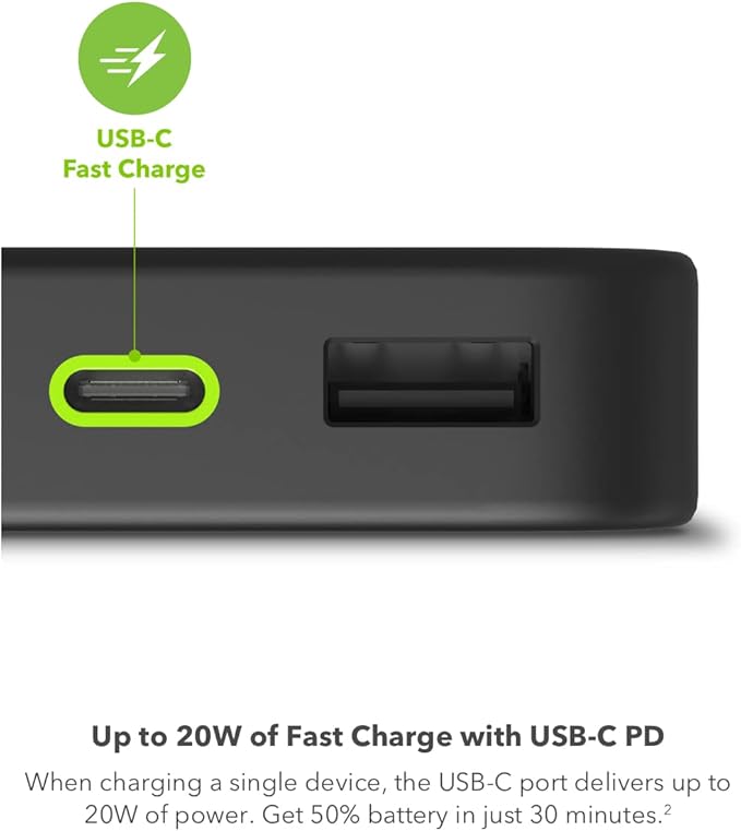 mophie Powerstation 2023 with PD Power Bank - 10,000 mAh Large Internal Battery, (2) USB-A Port and (1) 20W USB-C PD Fast Charging Input/Output Port, Travel-Friendly