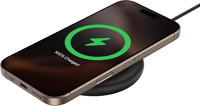 Belkin Magnetic Wireless Charging Pad 15W - MagSafe-Compatible Qi2-Certified Wireless Charging Station, iPhone Charger for Apple iPhone 16, 15, 14 Series, AirPods w/Non-Slip Base - Black (No PSU)