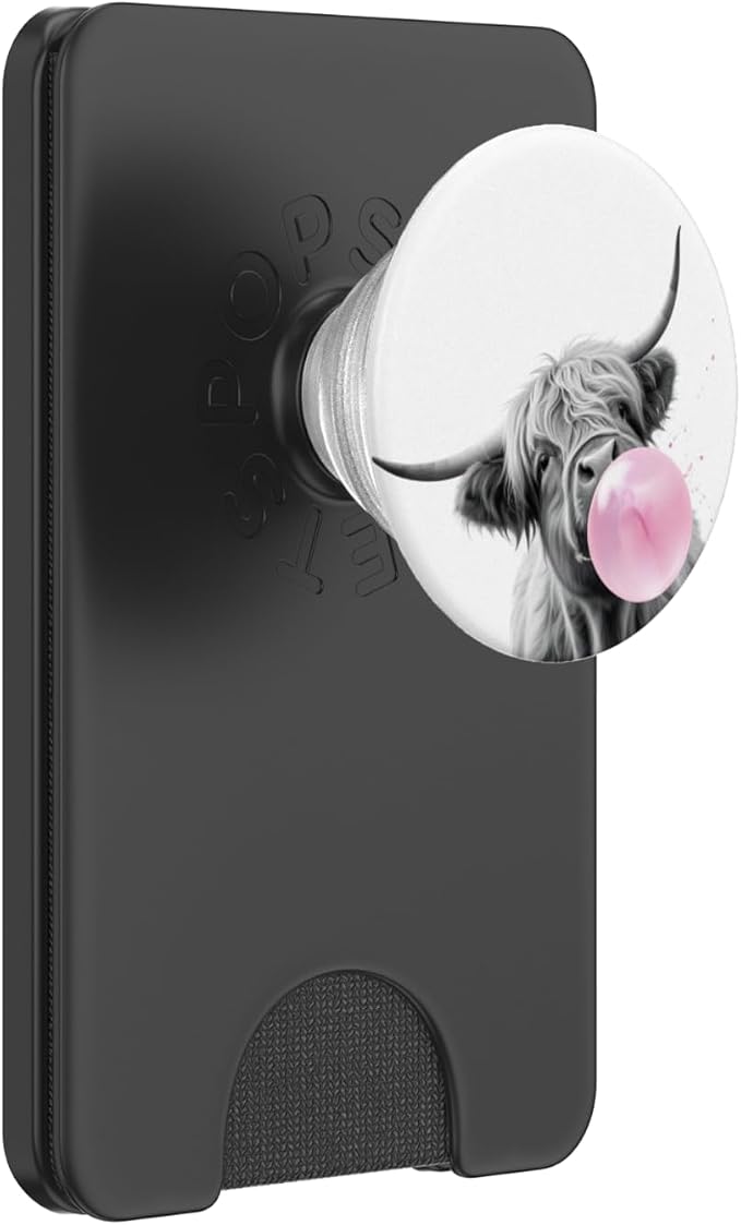 Funny Highland Cow Blowing Bubblegum Art PopSockets Adhesive PopGrip
