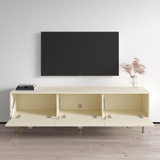 Meble Furniture Dorset 01 TV Stand - Modern Rectangular TV Stand with Storage Cabinets - Media Entertainment Center Console Table for TV Up to 80" - Magnolia