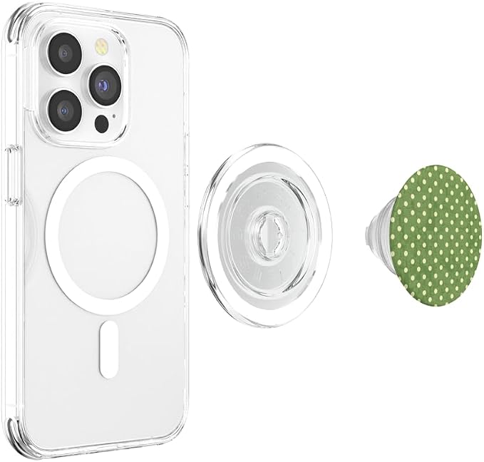 Green and Cream Polka Dot Pattern PopSockets PopGrip for MagSafe