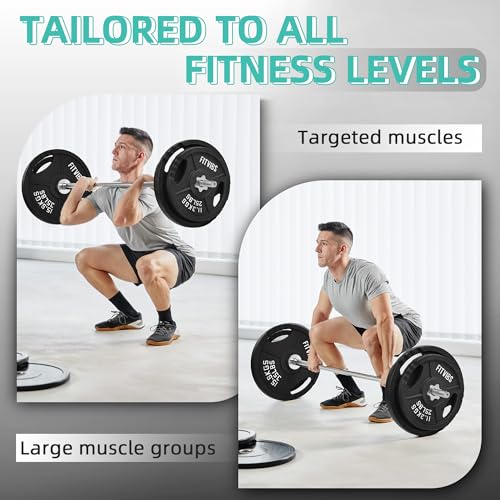 Fitvids Barbell Weight Set, Cast Iron 1" Standard Weight Plates Including 5FT Standard Barbell Bar & Star Locks, 45 Pounds Set (35 Lbs Plates + 10 Lbs Barbell Bar), Multiple Packages