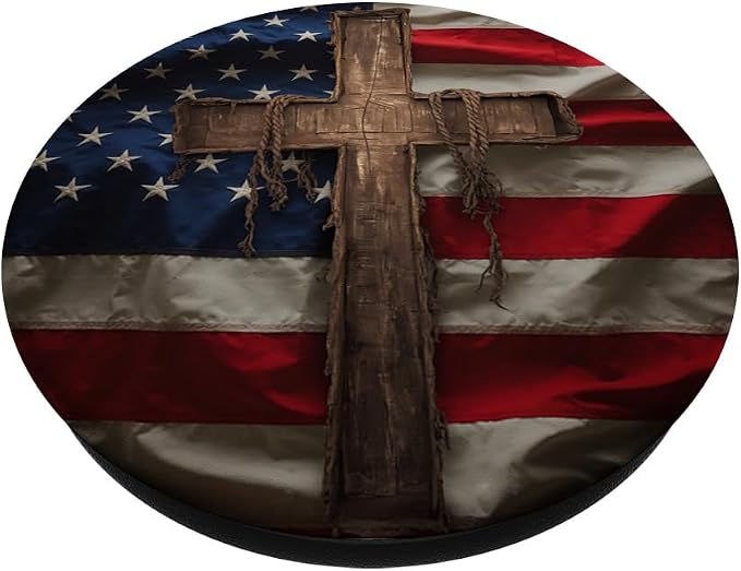 American Flag and Wooden Cross Christian Patriotic Design PopSockets PopGrip for MagSafe