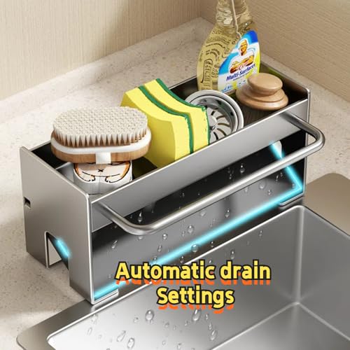 Kitchen Sink Caddy Organizer,Sponge Holder for Kitchen Sink with Drain Board,Stainless Steel - color: Gray