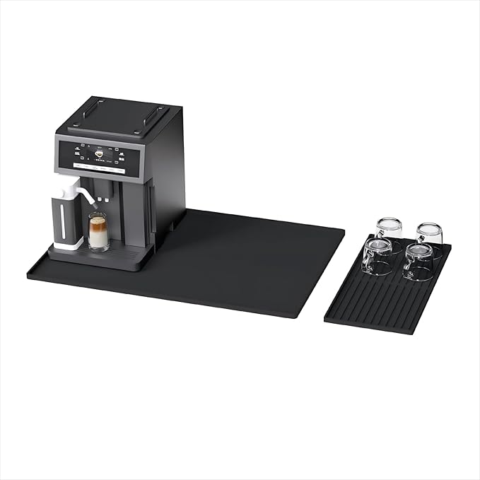 Seoodn Silicone Coffee Mat, 24''x16' with Removable Dry Drying Pad - Fits Coffee Maker and Kitchen Station Mat Accessories, Under Dish Handle; black