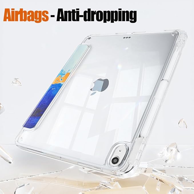 Slim Case for iPad Air 11 M4/M3/M2 &amp 10.9 5th/4th Gen Aqua Blue | Pencil Holder Multi-Angle Y Fold Stand Clear Acrylic Cute Cover Auto Wake-Sleep 2026/2025/2024/2022/2020
