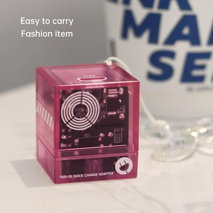 35W Fast Charger Power Adapter Wall Charger USB-C GaN Power Charging Technology Sense Type-C Fast Charging Multi Compatible Charging Foldable Pin Small and Easy to Carry (Reality Pink)