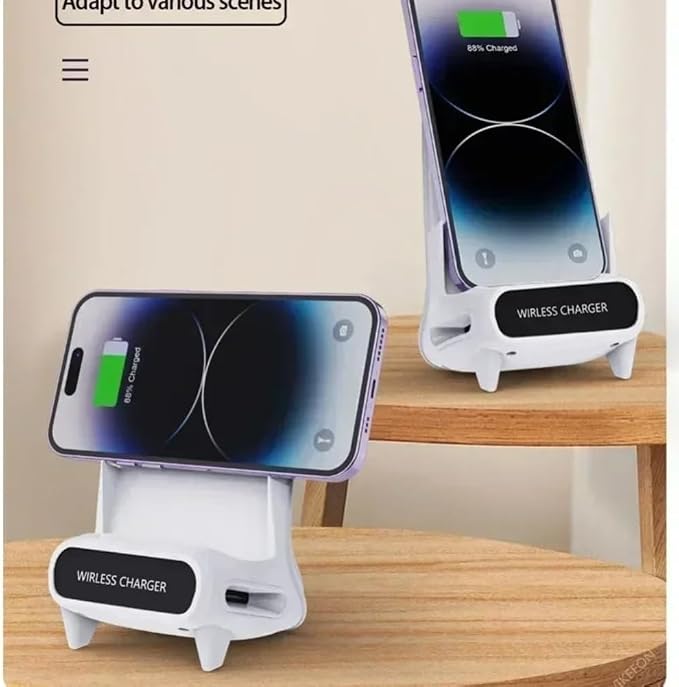 Desktop Mobile Phone Holder Wireless Charger Stand Pad Lazy Bracket Fast Charging Station for iPhone 17 16 15 14 Samsung Xiaomi High Speed Wireless Charging Support (White)