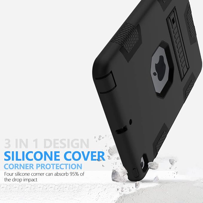 Puxicu Case for iPad 6th / 5th Generation (2018 2017 Model 9.7 Inch) Heavy Duty Rugged Protective Cover for iPad 9.7 Black