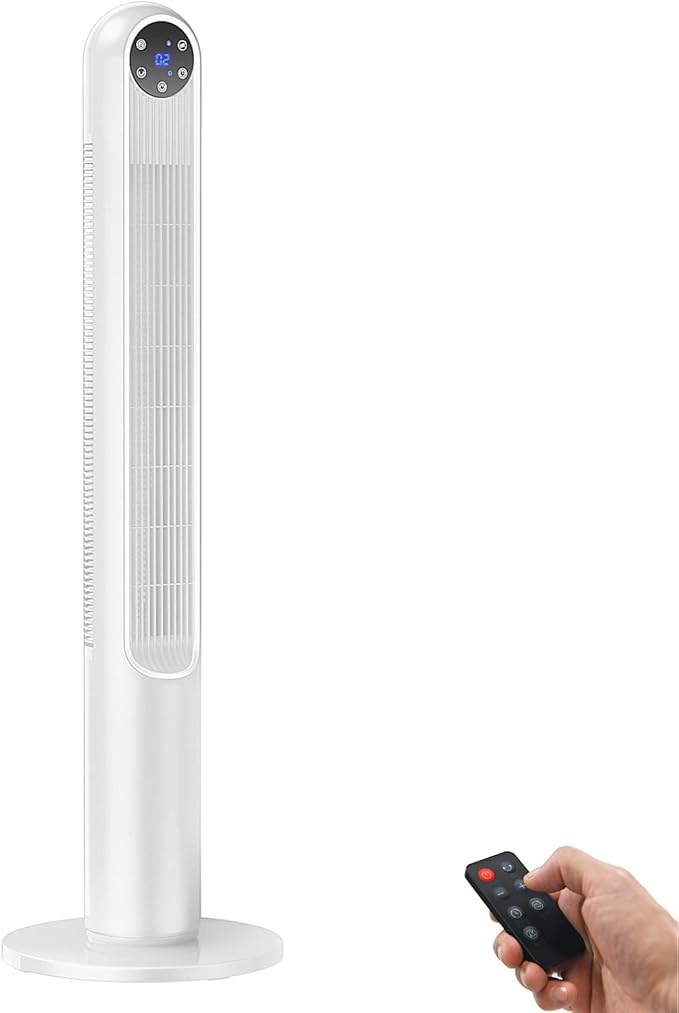 GOFLAME Tower Fan with Remote Control, 42" 80° Oscillating Quiet Cooling Fan with 3 Wind Modes, LED Control Panel and 12H Timer, Portable Bladeless Standing Fan for Bedroom Living Room Office (White)