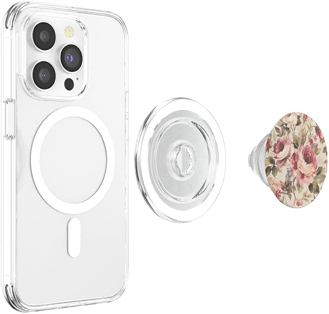 Beige Pink Vintage Floral Pattern PopSockets PopWallet for MagSafe
