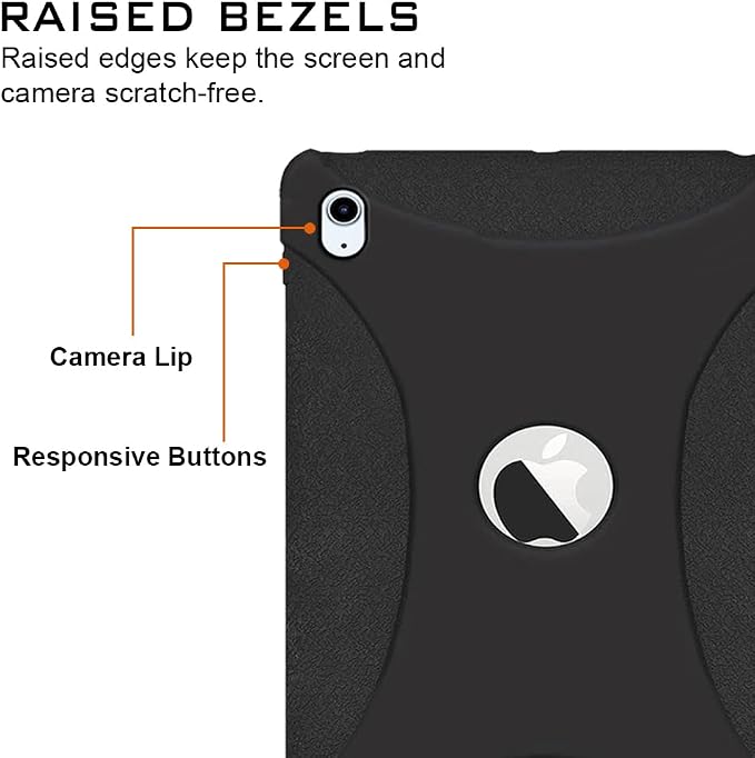 New iPad (A16) 11th/10th Generation Case 2025/2022 (11/10.9) AMZER Jelly case Rugged Silicone Skin Jelly Slim Protective Heavy Duty Shockproof Anti Slip Kids Friendly Case - Black
