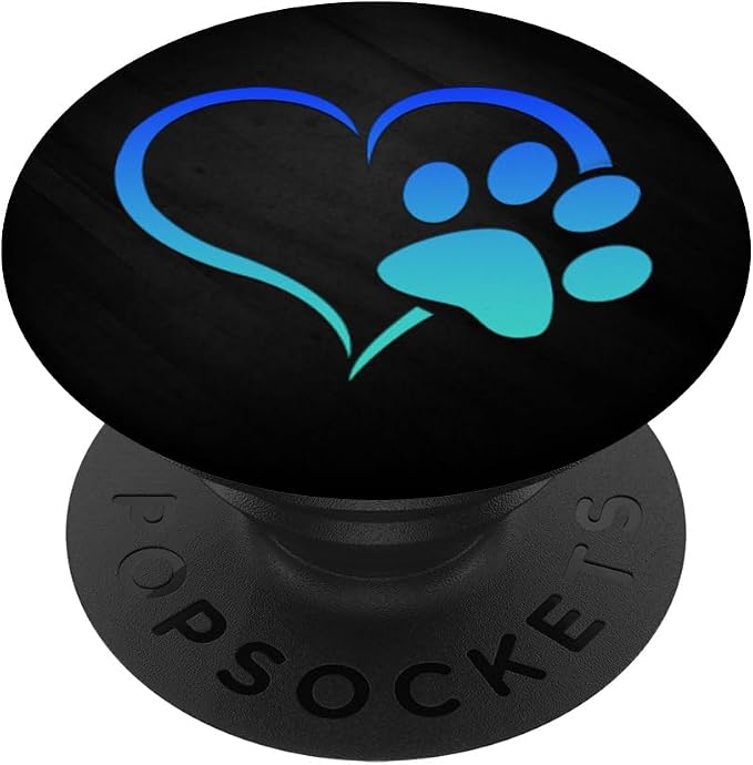 Turquoise Teal Blue Color Dog Paw Print Heart On a Black PopSockets Adhesive PopGrip