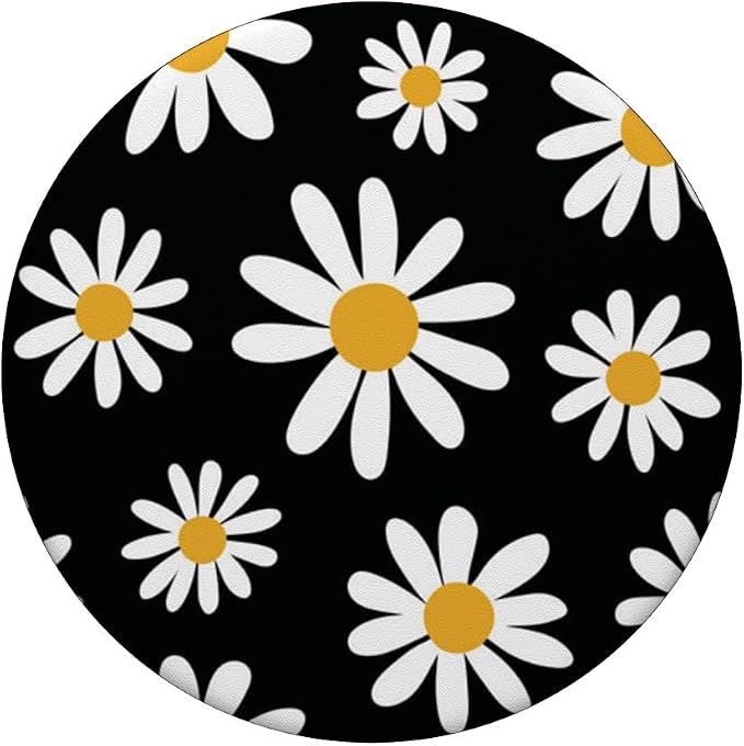 Daisies Floral Retro Pattern Large Scale Daisy on Black PopSockets Adhesive PopGrip