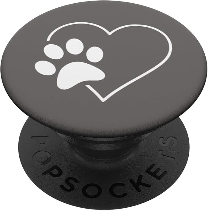 White Paw Print Heart Dog Cat Gray PopSockets Adhesive PopGrip