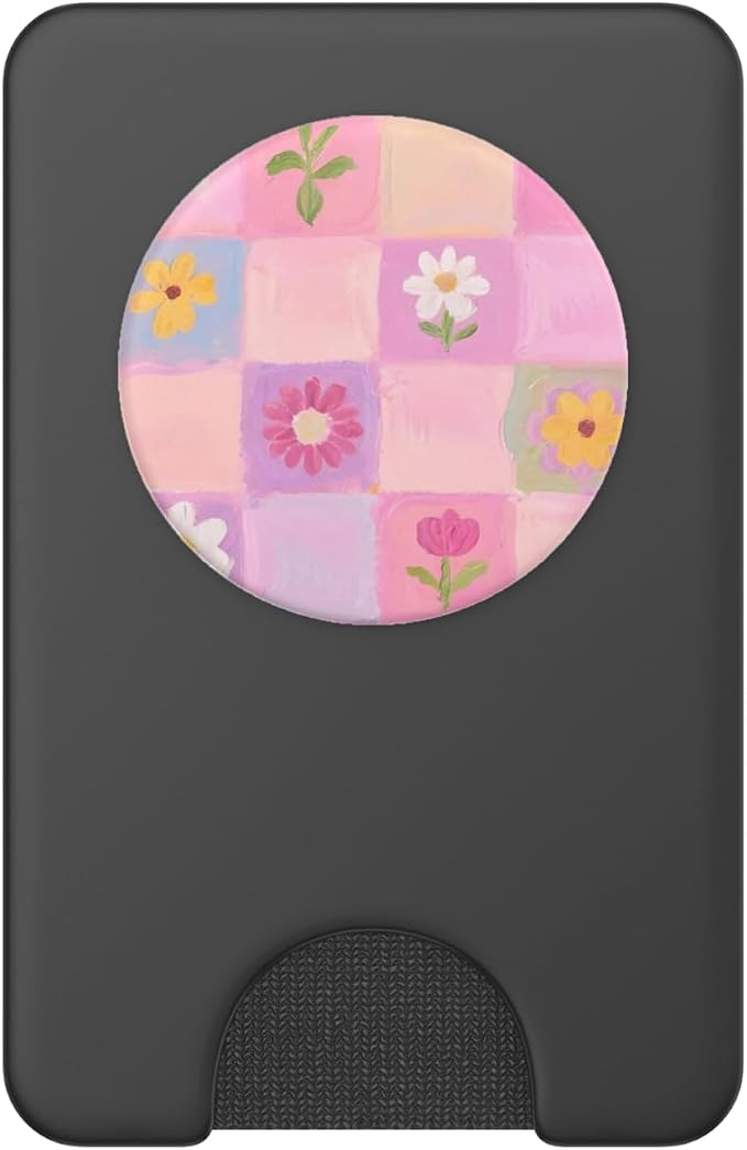 Pink Pastel Floral Check Pattern PopSockets PopWallet for MagSafe