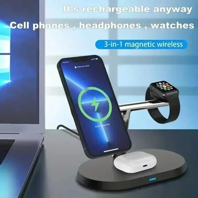 Desktop 3 in 1 Wireless Charger Stand for Samsung Galaxy S25 S24 S23 Watch 8 7 6 5 4 3 Active 1 2 Earbuds Super Fast Charging Station (Black)