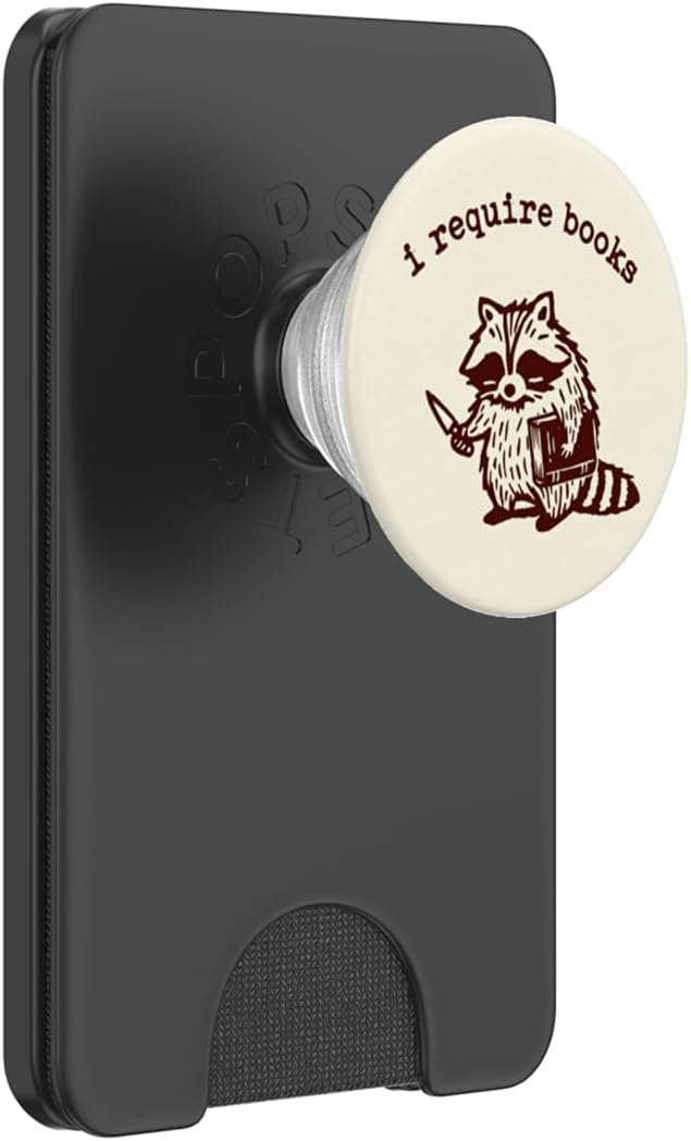 I Require Books Book Lover Bookish Librarian Reading Raccoon PopSockets Adhesive PopGrip