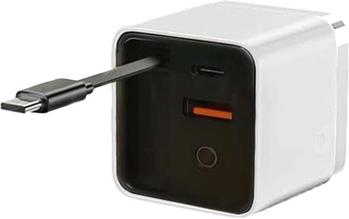 Charger Retractable Mobile Phone Charger Wall Plug with Expandable 80w Max Fast Charging Module Type-C Cable and 2 USB Ports for Mobile Phones Laptops