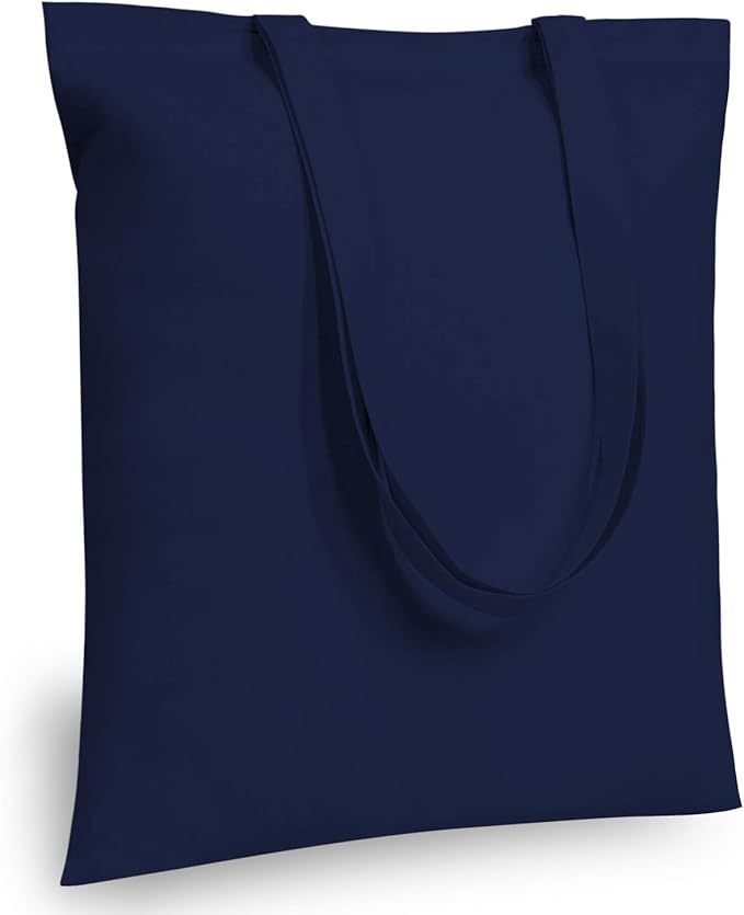 TOPDesign 12-Pack Economical 16"x15" Navy Blue Cotton Tote Bag, Lightweight Medium Reusable Grocery Shopping Cloth Bags, Suitable for DIY, Advertising, Promotion, Gift, Activity