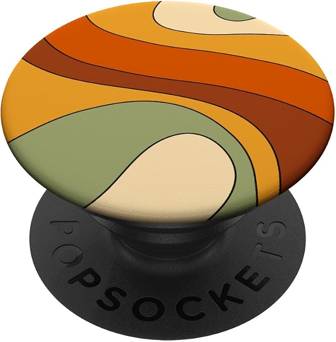 Retro Liquid Swirl Rainbow 70s Aesthetic Boho Burnt Orange PopSockets Adhesive PopGrip