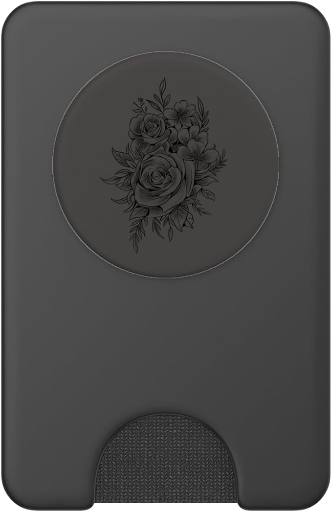 Black Gray Floral Flower PopSockets Adhesive PopGrip