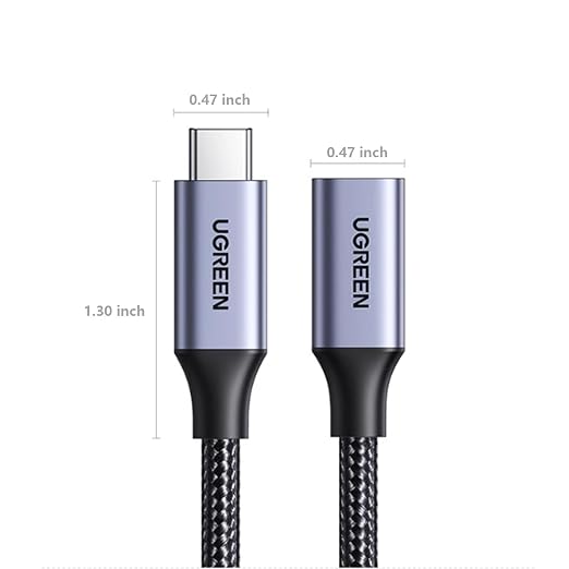UGREEN USB C Extension Cable 1.5FT Nylon USB C Male to Female Extender Charging &amp Transfer Type C Extension Cable Compatible with PSVR2/Macbook/iPad/USB C Hub/Magsafe Charger/iPhone 15 | USB 3.2