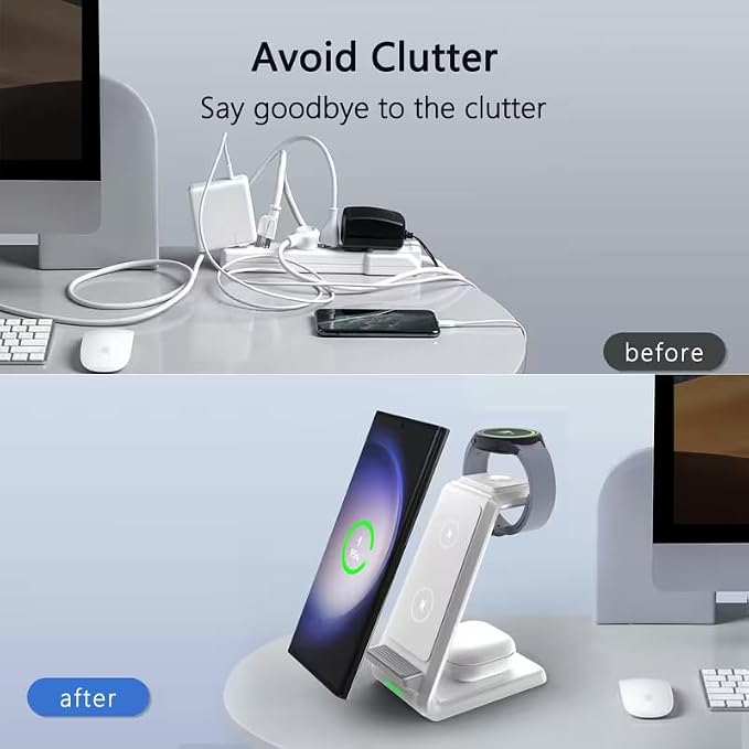 3-in-1 15W Wireless Charger Making the Desktop Cleaner Wireless Charger with Dual CoilWhite