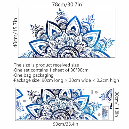 Sacred Blue Half Mandala Wall Stickers, sacinora Lotus Mandala Indian Namaste Flower Wall Decals Datura Stramonium Removable Vinyl Peel and Stick for Living Room Bedroom Sofa TV Background Art Decor
