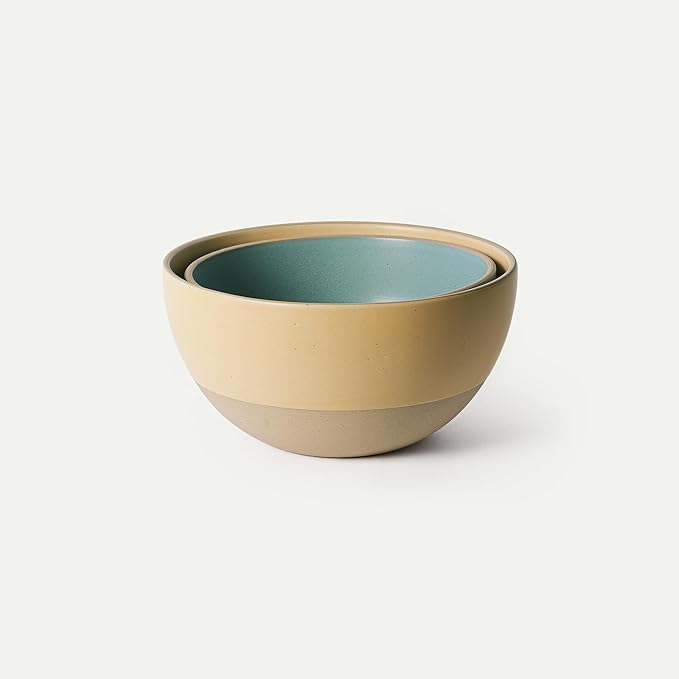 MORA Mega and Giant Bowls Set of 2, 5.5 and 3.5 Qt Ceramic Pottery Mixing Bowls - Microwave and Dishwasher Safe - Merrigold & Iris