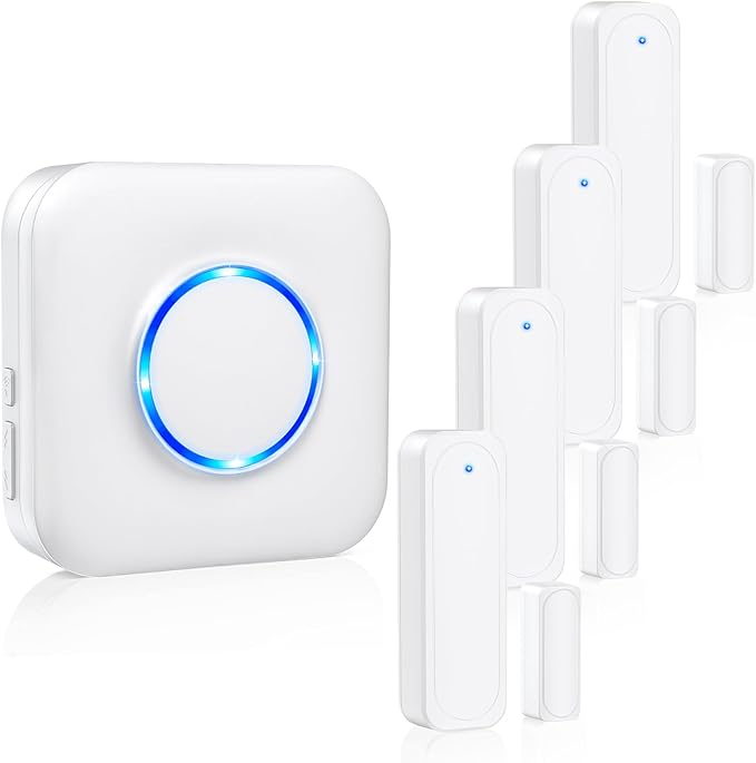 Door Chime, Satisure Door Sensor Chime When Door Opens, Door Entry Alarm for Business/Home/Office/Store with 600 FT Range 58 Chimes 5 Volume Levels LED Indicator (1 Receivers & 4 Sensors)