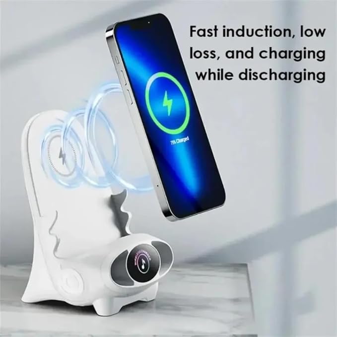Unique Desktop Mobile Phone Stand Desktop Vertical Holder Magnetic Wireless Charger Unique Mini Chair Shape Tablet Phone Fast Charging Station (White)