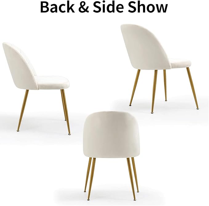Velvet Dining Chairs Set of 4, Mid-Century Modern Upholstered Kitchen Chair with Metal Gold Legs for Living Room, Dining Room, White