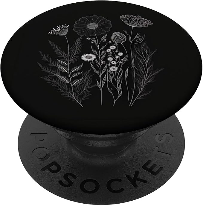 Wildflower Floral Flower Design Feminine Black PopSockets Adhesive PopGrip