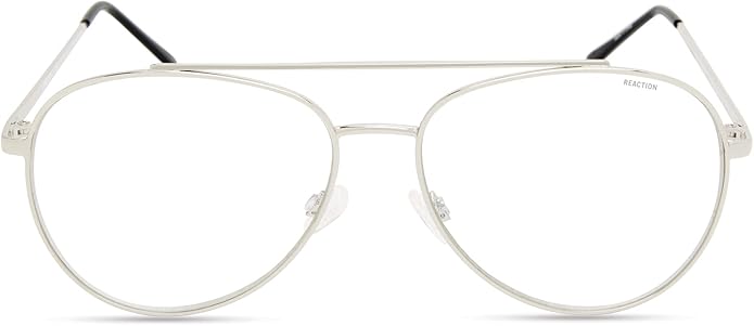 Kenneth Cole REACTION KC1511-B Teardrop Blue Light Blocking Eyewear Frames, Shiny Light nickeltin, 59mm
