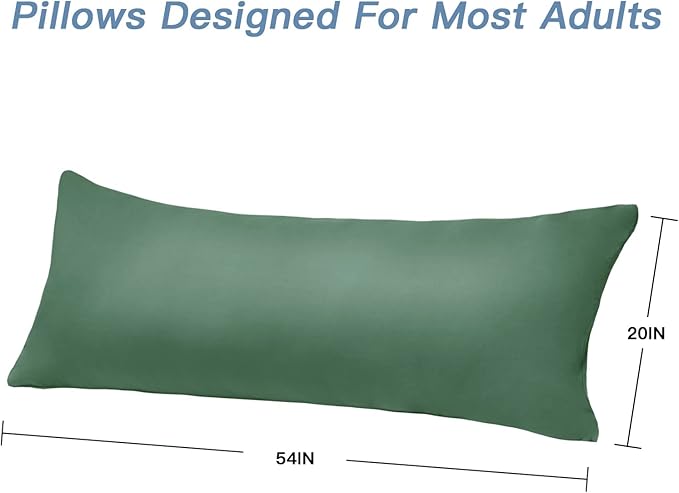DOWNCOOL Luxury Full Body Pillow Insert with Fiber Cover - Ultra Soft Body Pillow for Sleeping - Breathable Long Bed Pillow Insert, 20"x54"(Sage Green, with Cover)
