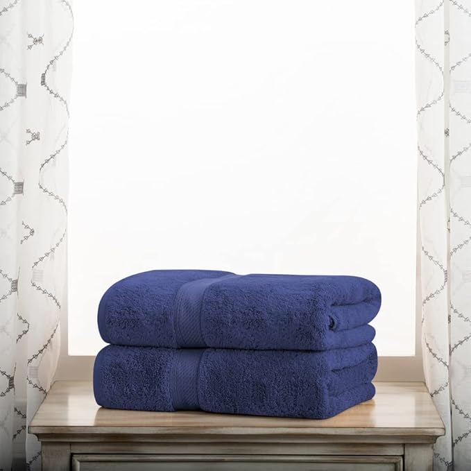 Superior Egyptian Cotton Pile Bath Towel Set of 2, Ultra Soft Luxury Towels, Thick Plush Essentials, Absorbent Heavyweight, Guest Bath, Hotel, Spa, Home Bathroom, Shower Basics, Navy Blue
