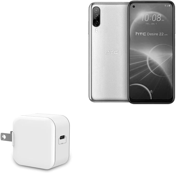 BoxWave Charger Compatible with HTC Desire 22 Pro - PD GAN miniCube (30W) 30W Tiny PD GAN Type-C Wall Charger - Winter White