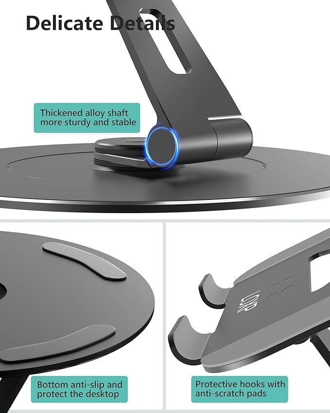 Adjustable 10-17.3" Laptop Stand for Desk with Larger Base & Phone Holder, Aluminum Desktop Organizer for Laptops, Ergonomic Laptop Riser Fits MacBook, HP, Dell, All Laptops