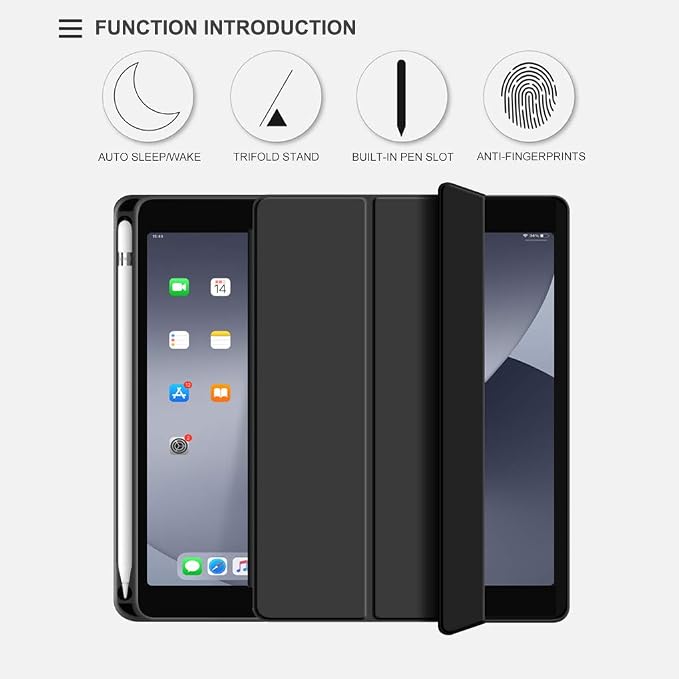 Aoub Case for iPad mini 5 2019 7.9 inch with Pencil Holder Black | for iPad mini 5th Generation 7.9 inch Auto Sleep/Wake Slim Lightweight Trifold Stand Smart Cover Soft TPU Back Case