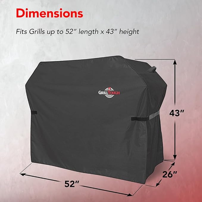 GrillTough Heavy Duty BBQ Grill Cover for Outdoor Grill, 52 Inch – Waterproof, Weather Resistant, UV & Fade Resistant with Adjustable Straps – Gas Grill Cover for Weber, Charbroil, etc. Charcoal